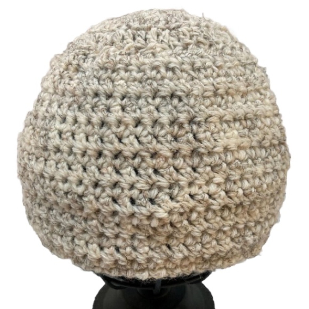 SKULL CAP Beanie Cap Cream Ivory Brown Flecks Handmade Crochet UNISEX Adult